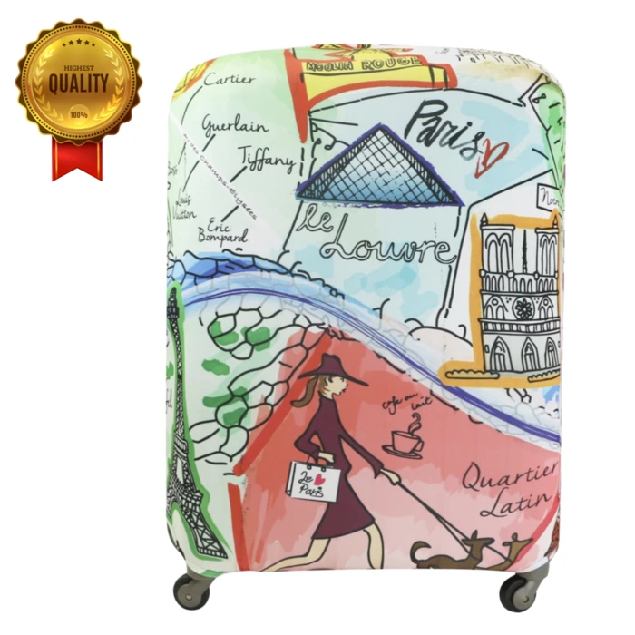 כיסוי למזוודה מידות גדול בינוני וקטן 28 24 20 בצבעי פסטל עם הדפסים במראה מקומות בעולם