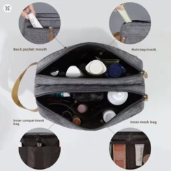 תיק רחצה איפור בד אפור